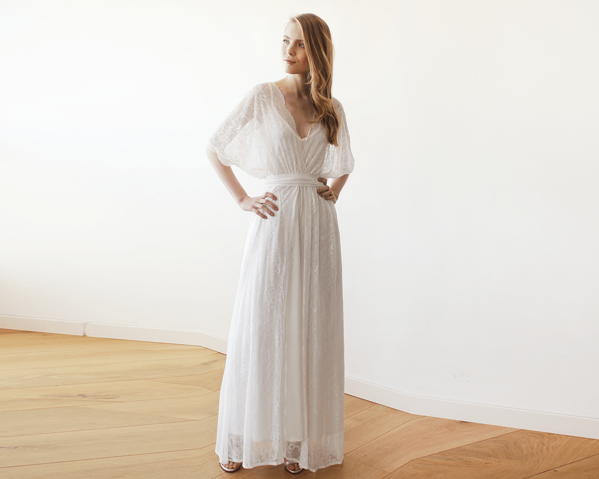 Floral lace ivory sheer maxi dress - BlogDresses