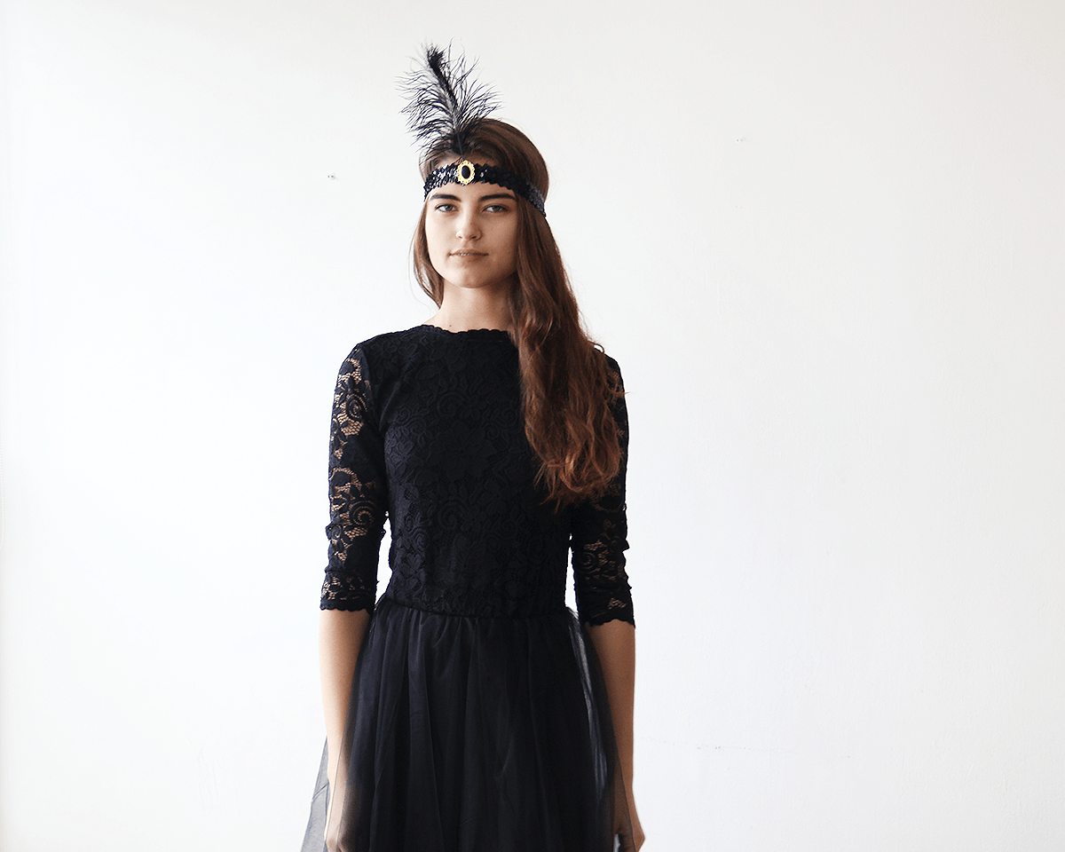 Black Tulle and Lace Maxi Gown | BlogDresses